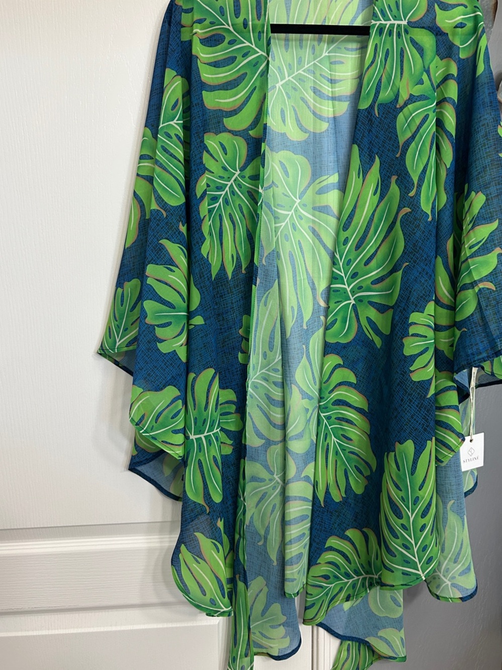Green Tropical Leaf Kimono Cardigan for Women